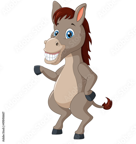 Cute donkey cartoon waving hand