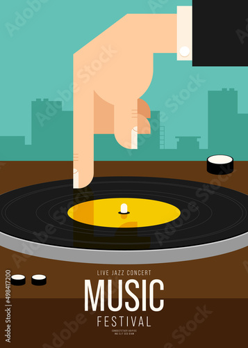 Music poster design template background with vinyl record
