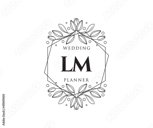 LM Initials letter Wedding monogram logos collection, hand drawn modern minimalistic and floral templates for Invitation cards, Save the Date, elegant identity for restaurant, boutique, cafe in vector