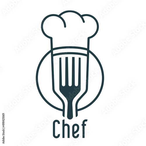 Chef Hat and Fork vector logo. Vector symbol of a chef s hat with a fork