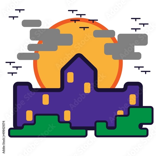 Cute Halloween Vibe House and Tower Flat Design Cartoon for Shirt  Poster  Gift Card  Cover or Logo