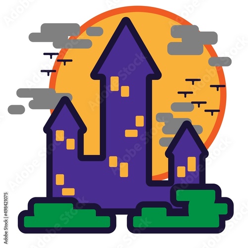 Cute Halloween Vibe House and Tower Flat Design Cartoon for Shirt, Poster, Gift Card, Cover or Logo © Oldmobo