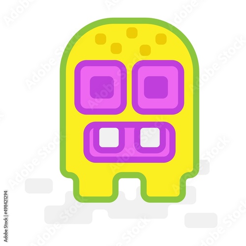 Cute Square Halloween Yellow Bald Alien Monster Flat Design Cartoon for Shirt, Poster, Gift Card, Cover or Logo