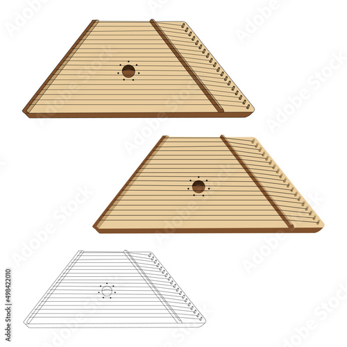 Gusli folk stringed musical instrument wooden flat with shadows stroke vector
