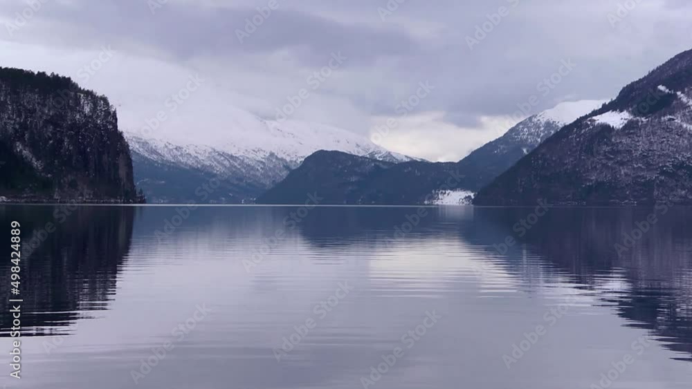 Norwegian mountains and sky reflected in a lake, looping Norwegian mountains and sky reflected in a lake, looping