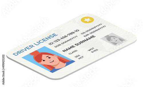 Drivers License. A plastic identity card. Vector isometric flat illustration of the template.