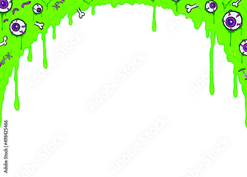 Dripping acid goo green glitter slime arch background template. Vector illustration.
