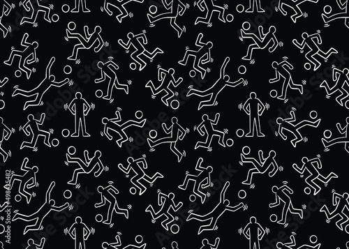 Doodle soccer players seamless pattern.  Vector illustration background. 