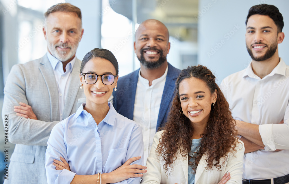 Fototapeta premium Its about having the passion for what you do. Portrait of a group of businesspeople standing together in an office.