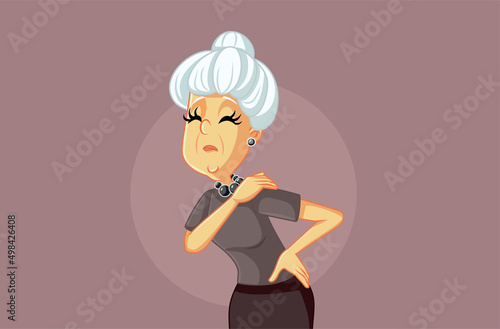 Unhappy Woman Suffering from Back Pain Vector Cartoon Illustration