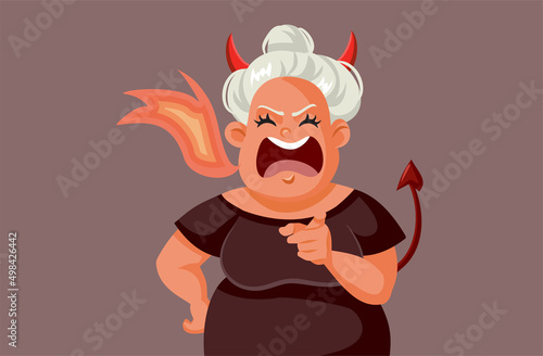 Evil Angry Mother-in-Law Screaming Vector Cartoon Illustration
