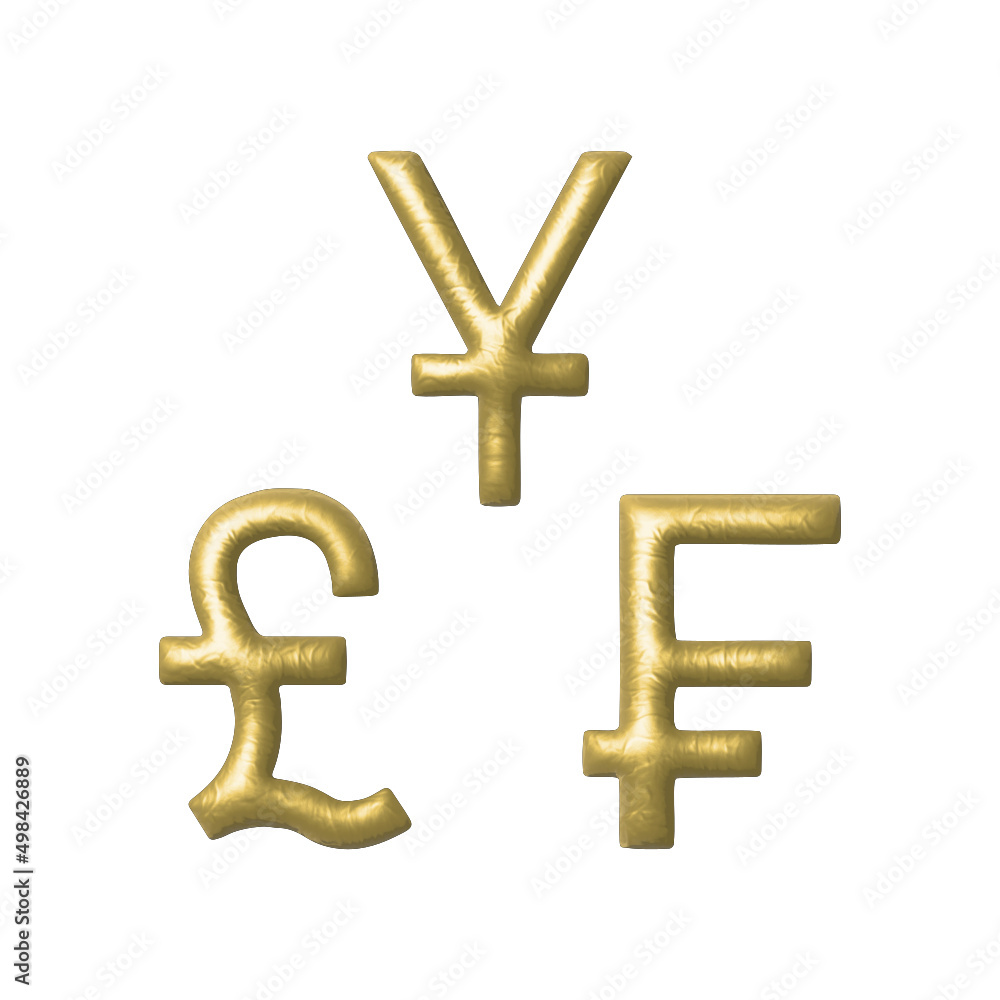 3d golden symbols of the pound, Swiss Franc, RMB , a realistic illustration. Vector 3d golden symbols of the pound, Swiss Franc, RMB , a realistic illustration. Vector