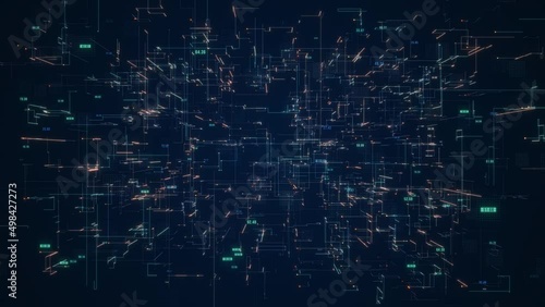 Technology backgound flying in binary cyberspace.