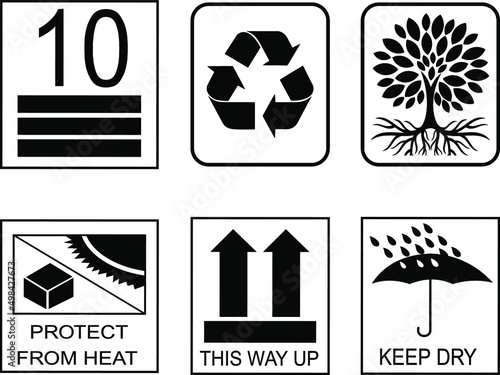 set of ecology icons handle with care 