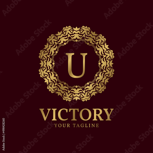 letter U crest organic luxury circular plants vector logo design
