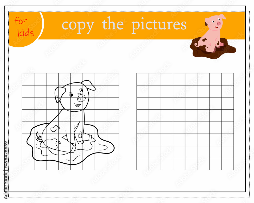Copy the picture, educational games for kids, cartoon pig. vector Copy the picture, educational games for kids, cartoon pig. vector