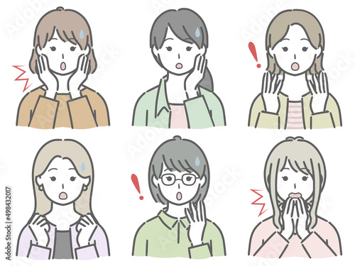驚く若い女性の上半身セット（私服）