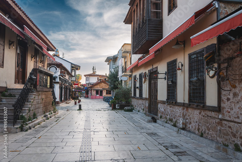 Ottoman houses on the main pedestrian street in Antalya Old Town Kaleici district, Turkey © Andrii Marushchynets