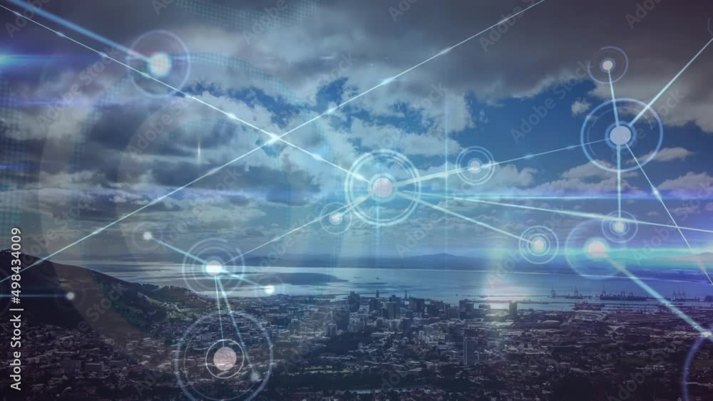 Animation of network of connections over cityscape Animation of network of connections over cityscape