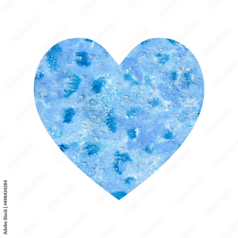 Hand drawn watercolor winter blue abstract Heart