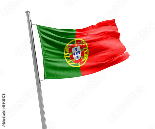 Portugal national flag cloth fabric waving on white background.