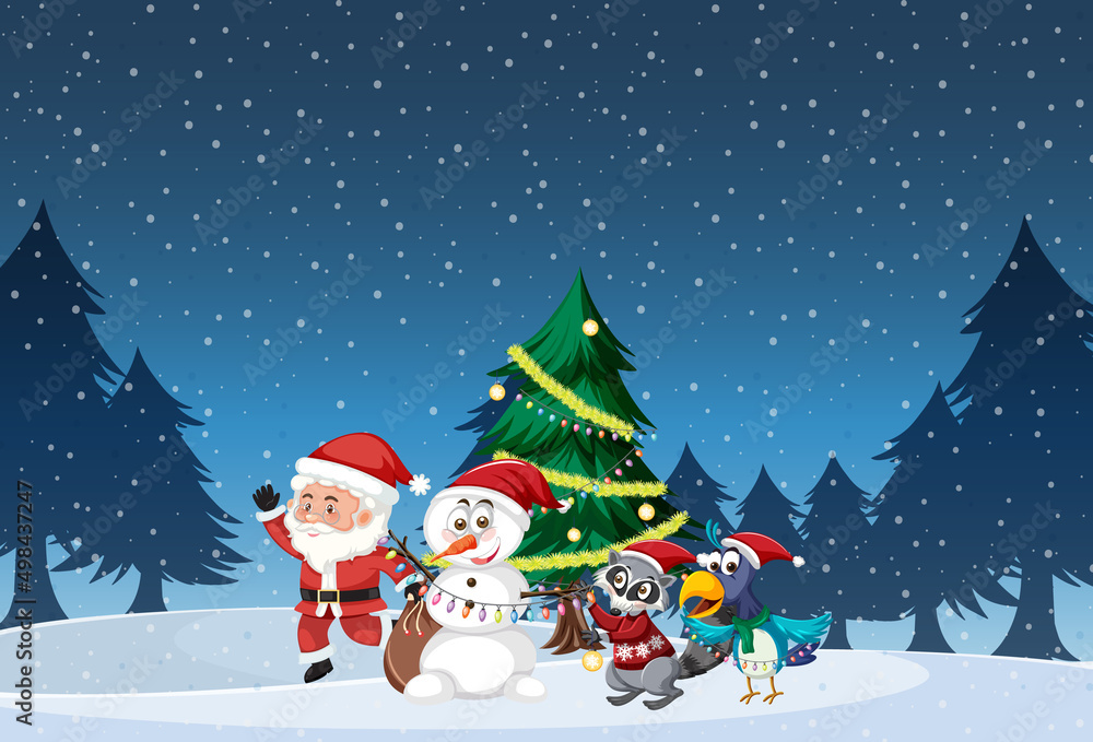 Christmas holidays with Santa and snowman