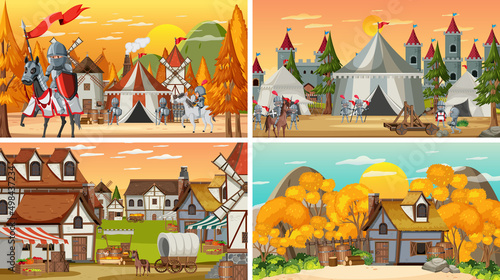 Set of different scene medieval