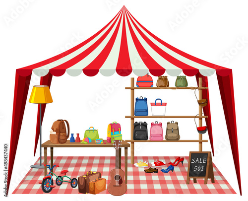 Flea market concept with second hand clothes shop