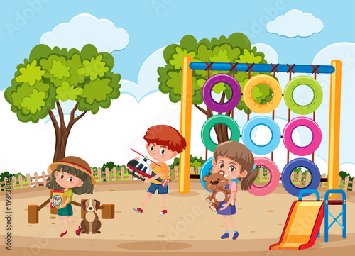 Playground scene with children cartoon
