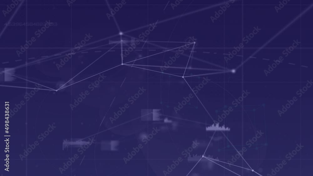 Animation of network of connections and data processing over blue background Animation of network of connections and data processing over blue background