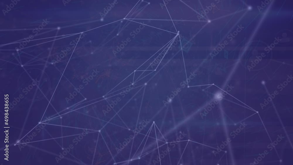 Animation of network of connections with icons over black background Animation of network of connections with icons over black background