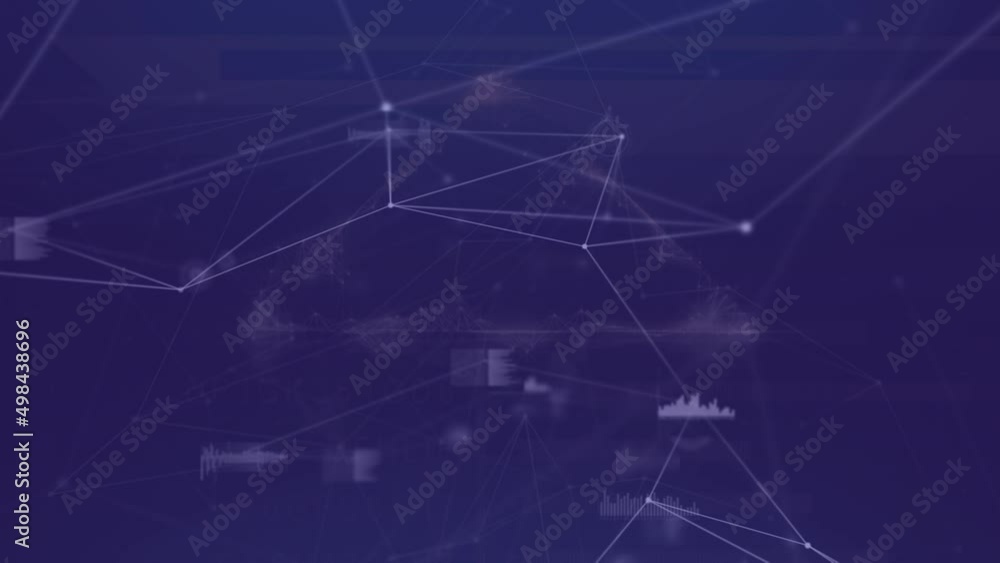 Animation of network of connections and data processing over blue background Animation of network of connections and data processing over blue background