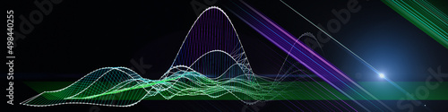 Abstract technology background with color wireframe on black. Visual presentation of analytics grig algorithms. Computing concept. Banner for business, science and technology. Big Data.