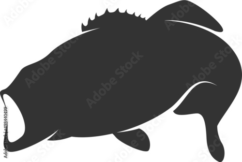 Bass Silhouette on White Background. Isolated Vector Fish Animal Template for Logo Company, Icon, Symbol etc photo