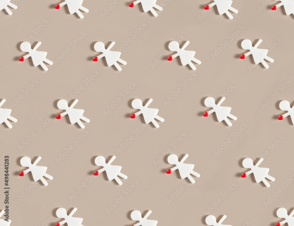 Sweet spring pattern made of cute little girl holding red heart. Minimal concept. Sweet spring pattern made of cute little girl holding red heart. Minimal concept.