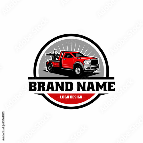 Towing company logo. Wrecker truck logo vector.