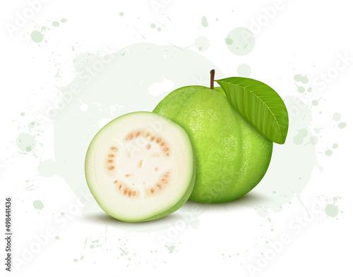 Guava fruit vector illustration with half piece of guava 