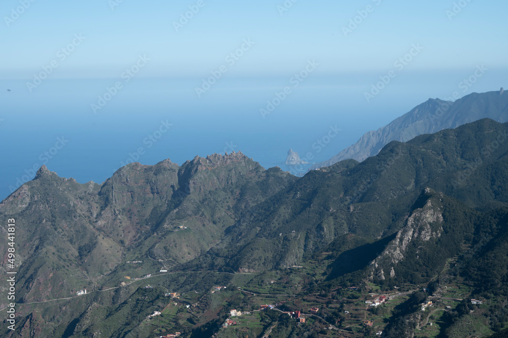 Fototapeta premium Panoramic view on green mountains of Anaga national park, North of Tenerife, Canary islands, Spain