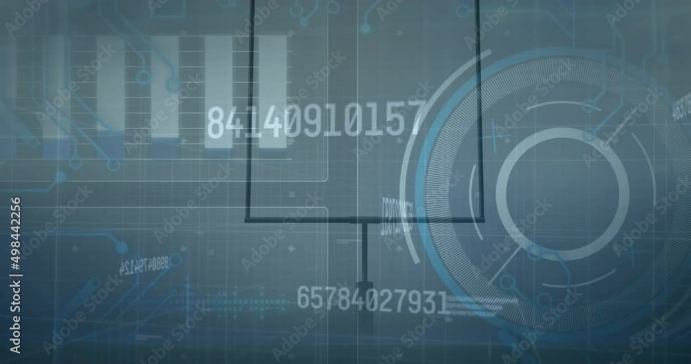 Animation of numbers and diverse data over baseball base Animation of numbers and diverse data over baseball base