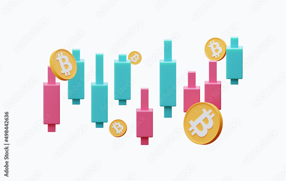 3D candle chart of cryptocurrency growth. Diagram in investment, financial diagram of trade exchanges in the business market. Cryptocurrency with flying coins. 3d rendering is isolated 3D candle chart of cryptocurrency growth. Diagram in investment, financial diagram of trade exchanges in the business market. Cryptocurrency with flying coins. 3d rendering is isolated