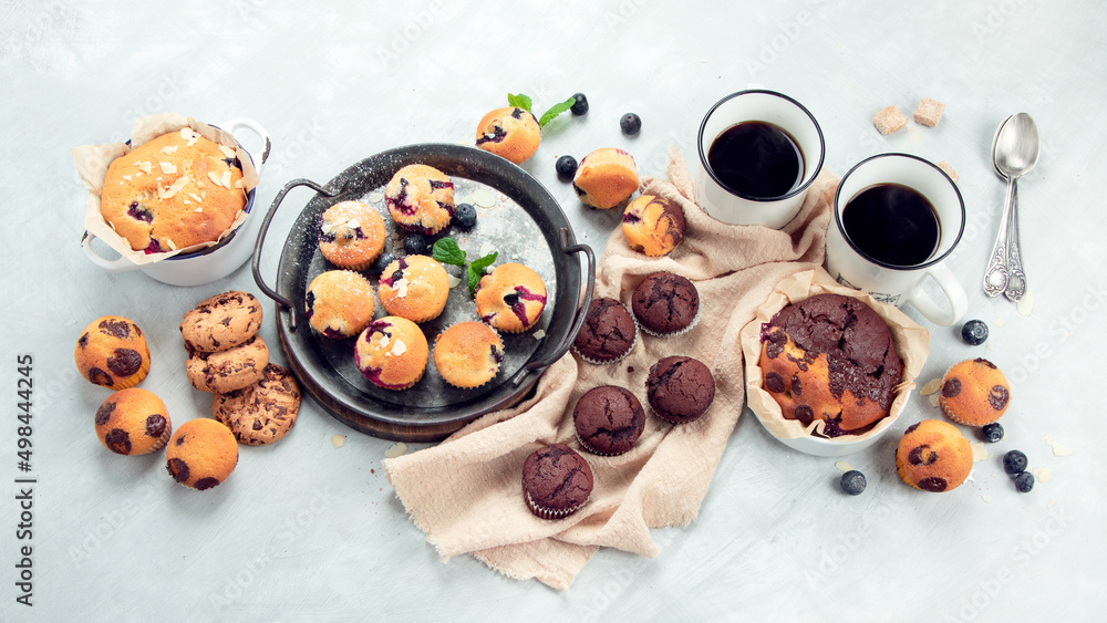 Muffins assortment on light background. Muffins assortment on light background.