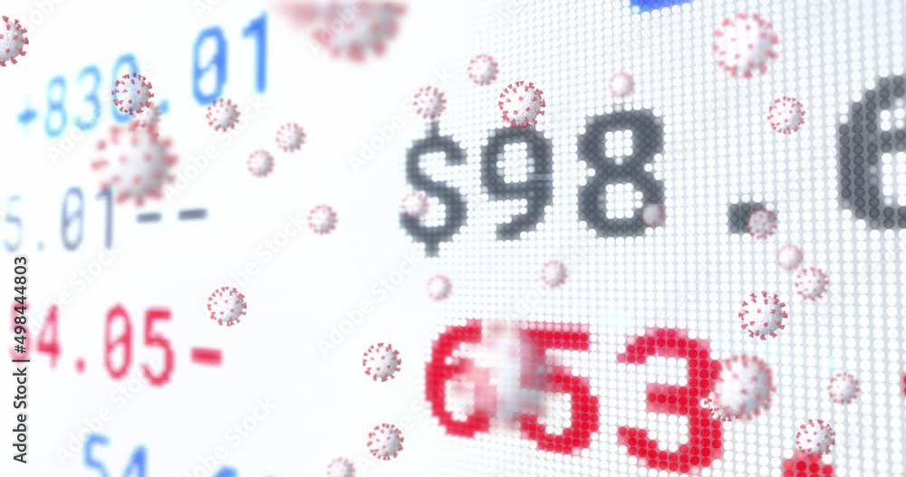 Animation of virus cells floating over stock market Animation of virus cells floating over stock market