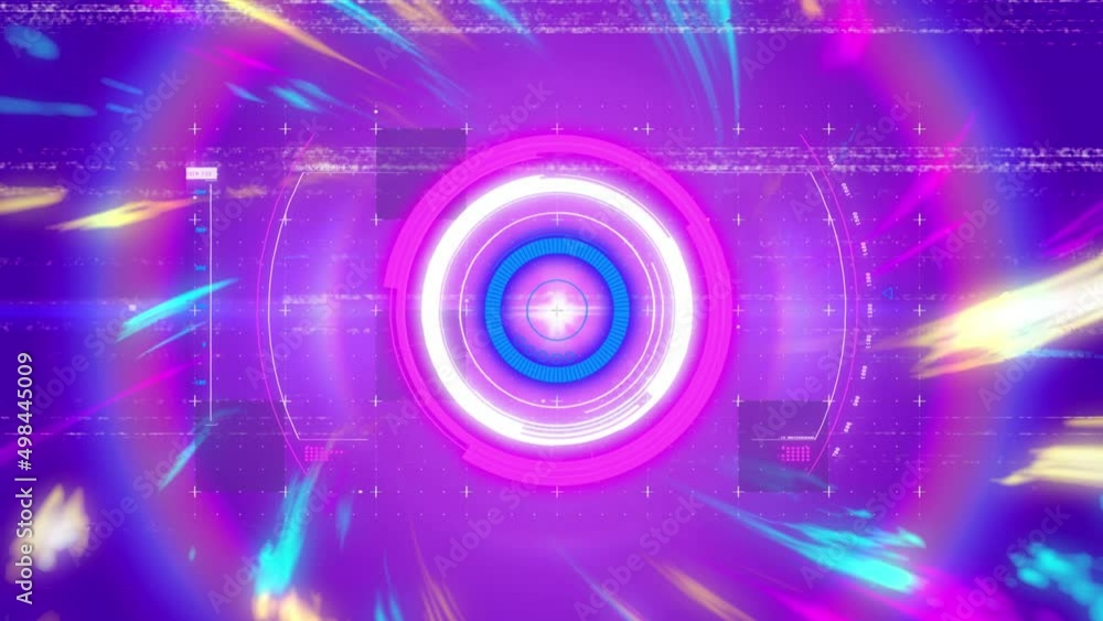 Animation of colorful lights and loading circle in digital space Animation of colorful lights and loading circle in digital space