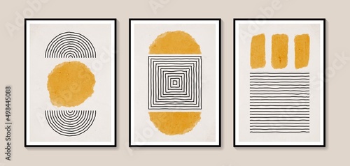 Watercolor collection of vector abstract wall art. Boho color geometric shapes. Artistic design for poster, print, cover, wallpaper, minimalistic and natural wall art. Vector illustration.