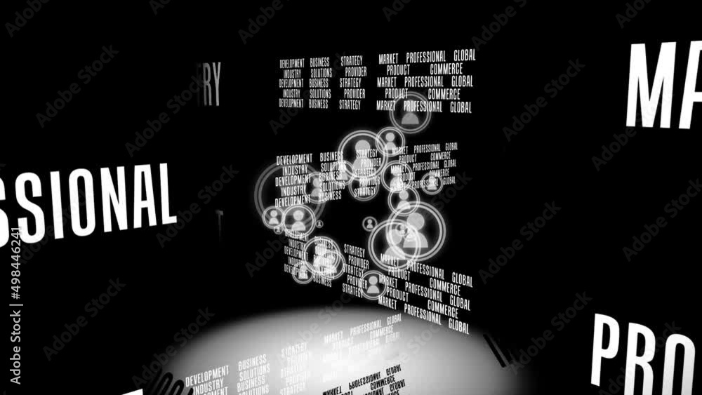 Animation of text over icons on black background Animation of text over icons on black background