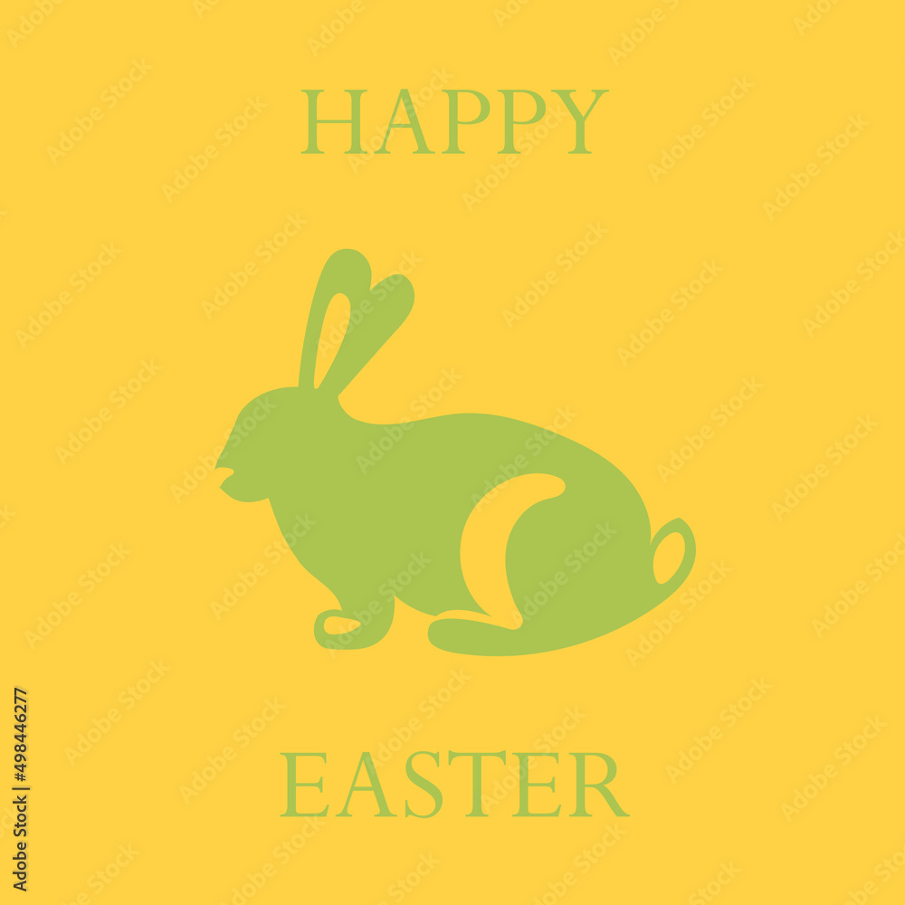 Fototapeta premium Happy Easter greeting card with cute bunny and text. Rabbit character art. Animal wildlife holidays cartoon. Vector illustration in flat style