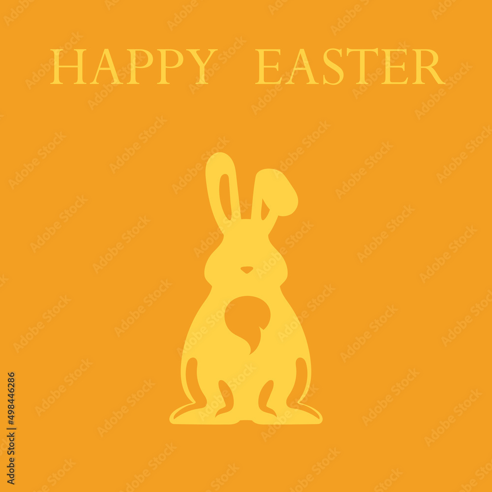 Fototapeta premium Easter greeting card with rabbit. Easter Bunny in a sitting position. Vector illustration in a flat style. Design elements for greeting and invitation card, banner, poster, advertisement,coloring book