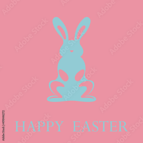 Happy Easter card. Greeting card, poster or banner with bunny and lettering. Egg hunt poster. Spring background. Good for greeting card, poster, sale. Rabbit sits on its hind legs