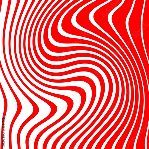 Abstract Red and White Geometric Pattern with Waves. Striped Structural Texture. Raster Illustration.Black and white stripes made in illustrator and rasterized.Stripes pattern for backgrounds.