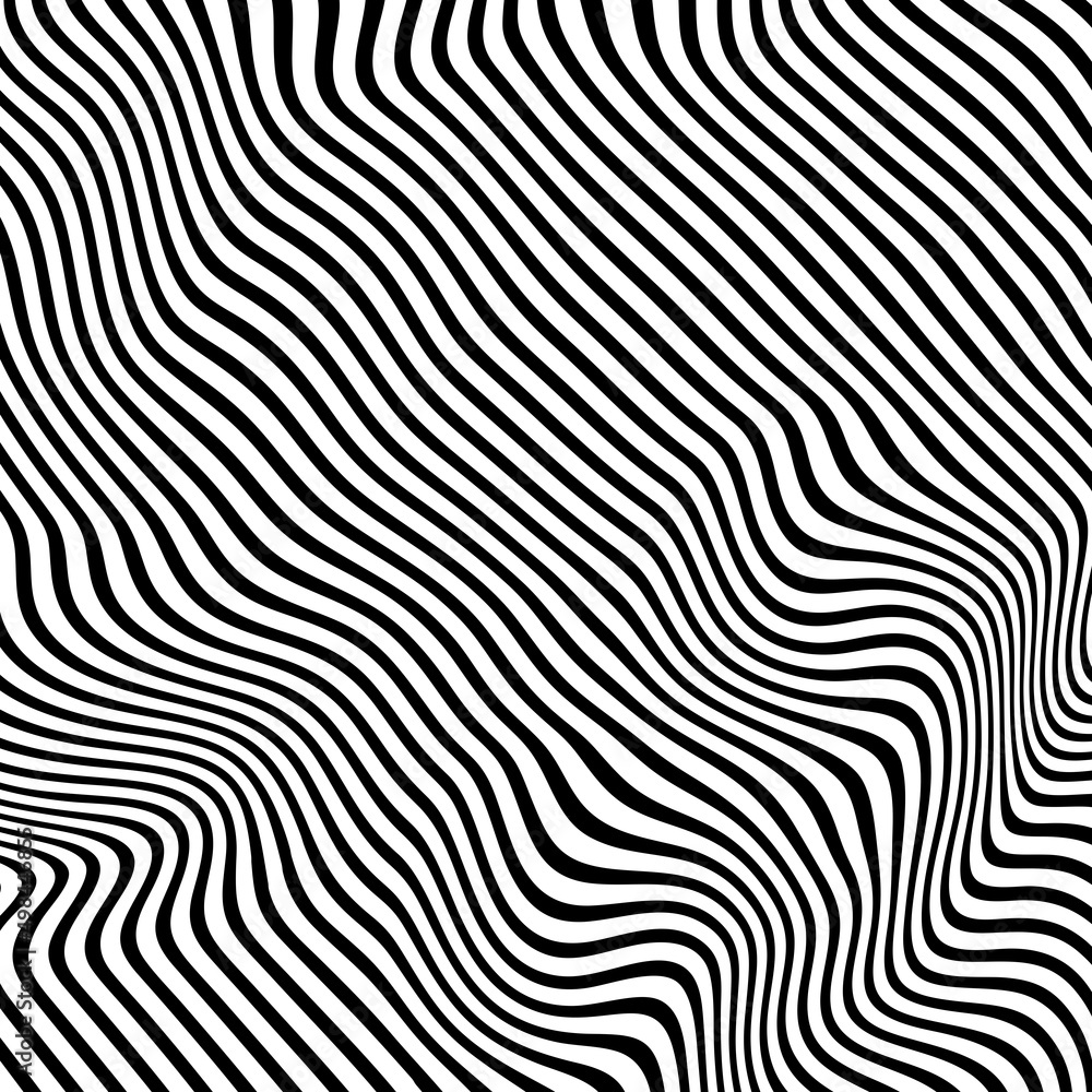 Abstract Black and White Geometric Pattern with Waves. Striped Structural Texture. Raster Illustration.Black and white stripes made in illustrator and rasterized.Stripes pattern for backgrounds.